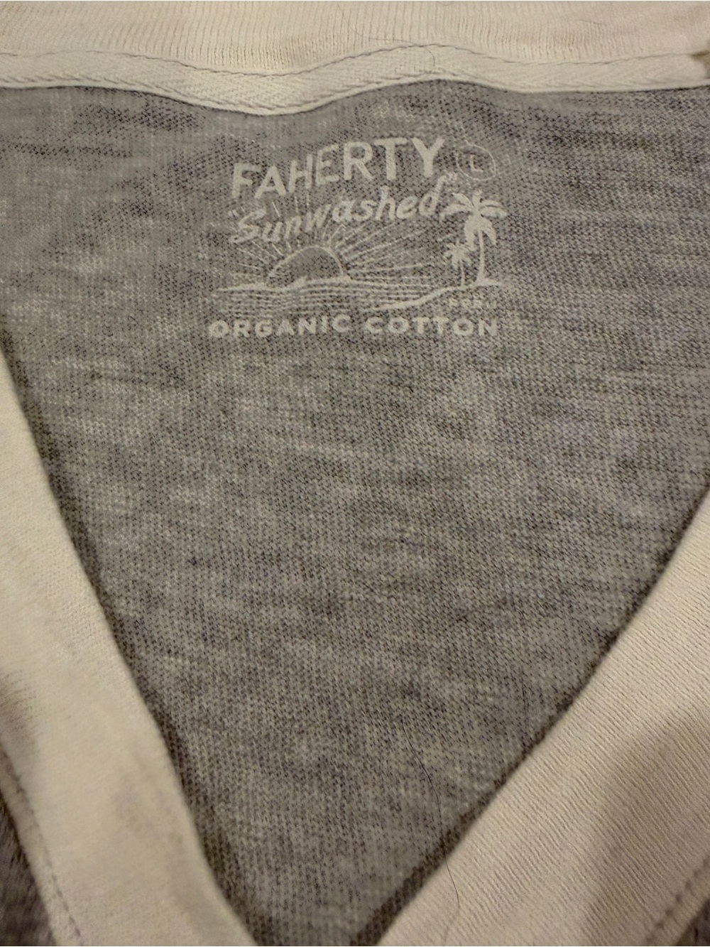 Faherty Light Gray V-Neck Short Sleeve Sweater with Cream Trim - Picture 3 of 7